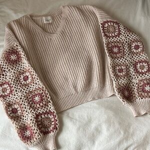 Andrew by Unit Crochet Sleeve Sweater - Cream and Pink